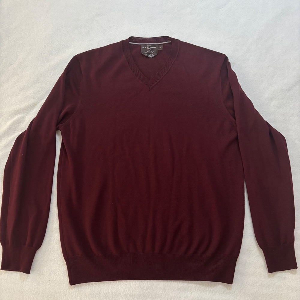 Black Brown 1826 Mens Burgundy 100% Merino Wool V-Neck Sweater Made in Italy M